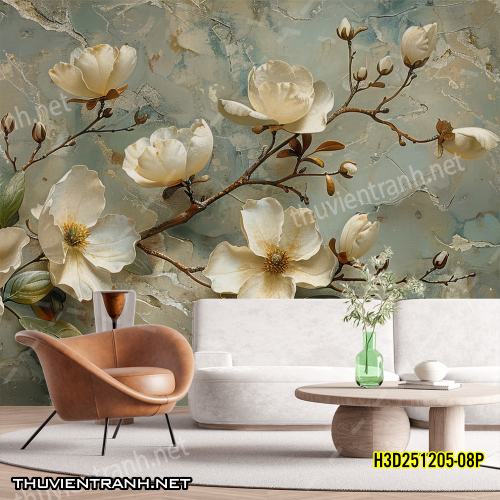 Tranh dán tường Hoa 3D- H3D251205-08P - Tranh tường chất lượng cao